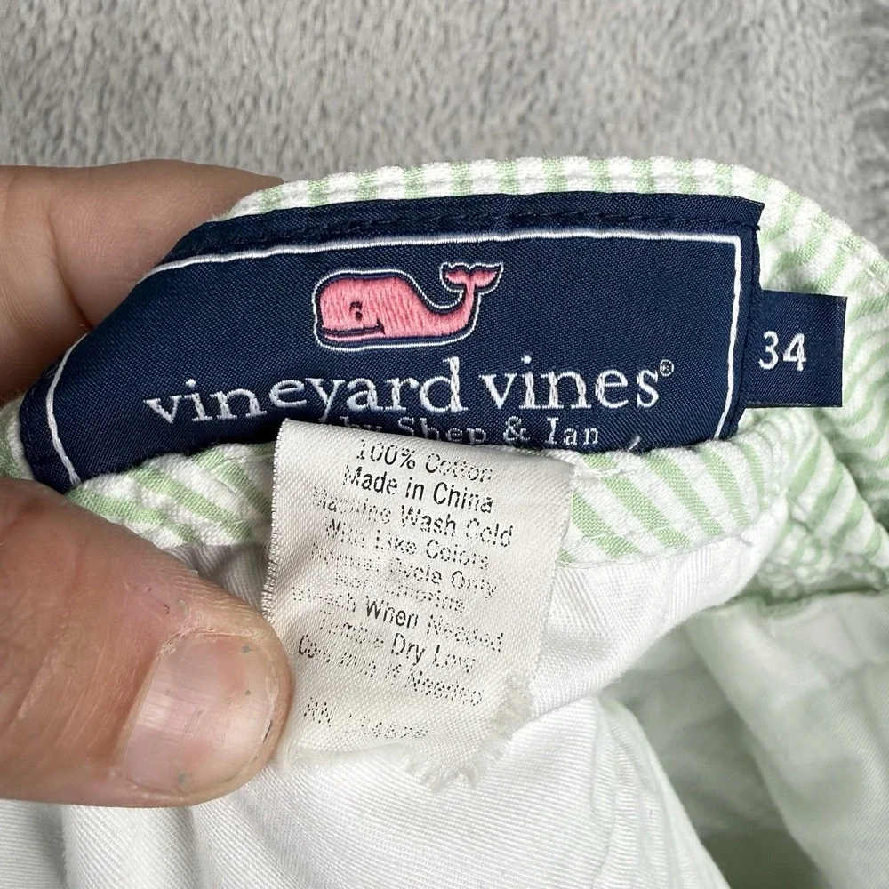 Vineyard Vines Seersucker Shorts Mens 34 Green White Stripe Chino Preppy 8